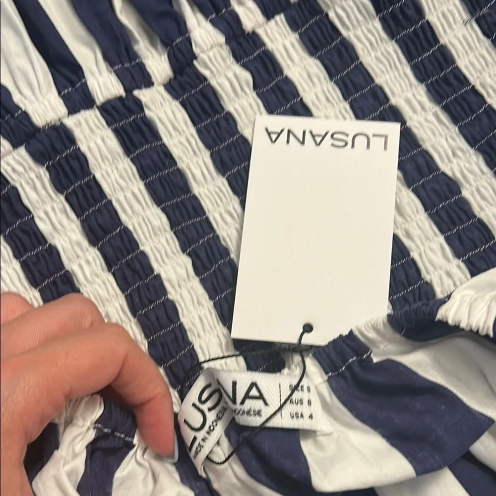 Lusana Navy and White Striped Mini Dress - Picture 5 of 5